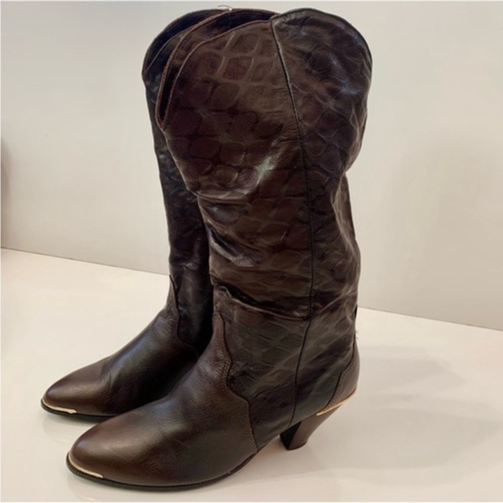 Acme Vintage Leather fabric diamond knit Western Cowboy boots gold hardware 7M